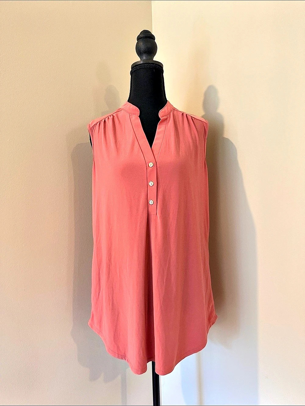 PerSeption Concept Sleeveless Henley Blouse Pink XL Like New